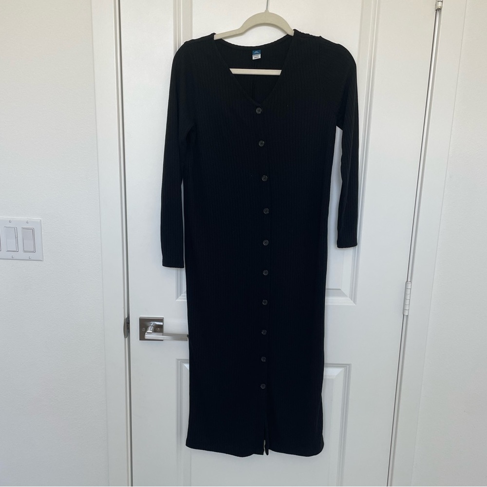 Old Navy Size XS Petite Black Ribbed Button Down Midi Dress